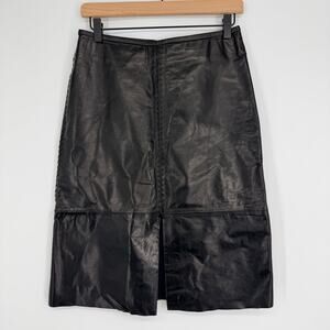 Banana Republic Vintage Genuine Leather Black Skirt Front Slit Y2K Womens 6